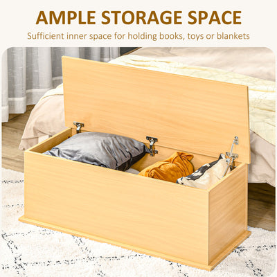 HOMCOM 113L Storage Chest, Storage Box with Flip-Top Lid and 2 Safety Hinges, Storage Trunk for Living Room, Entryway, 100 x 40 x 40 cm, Burlywood 