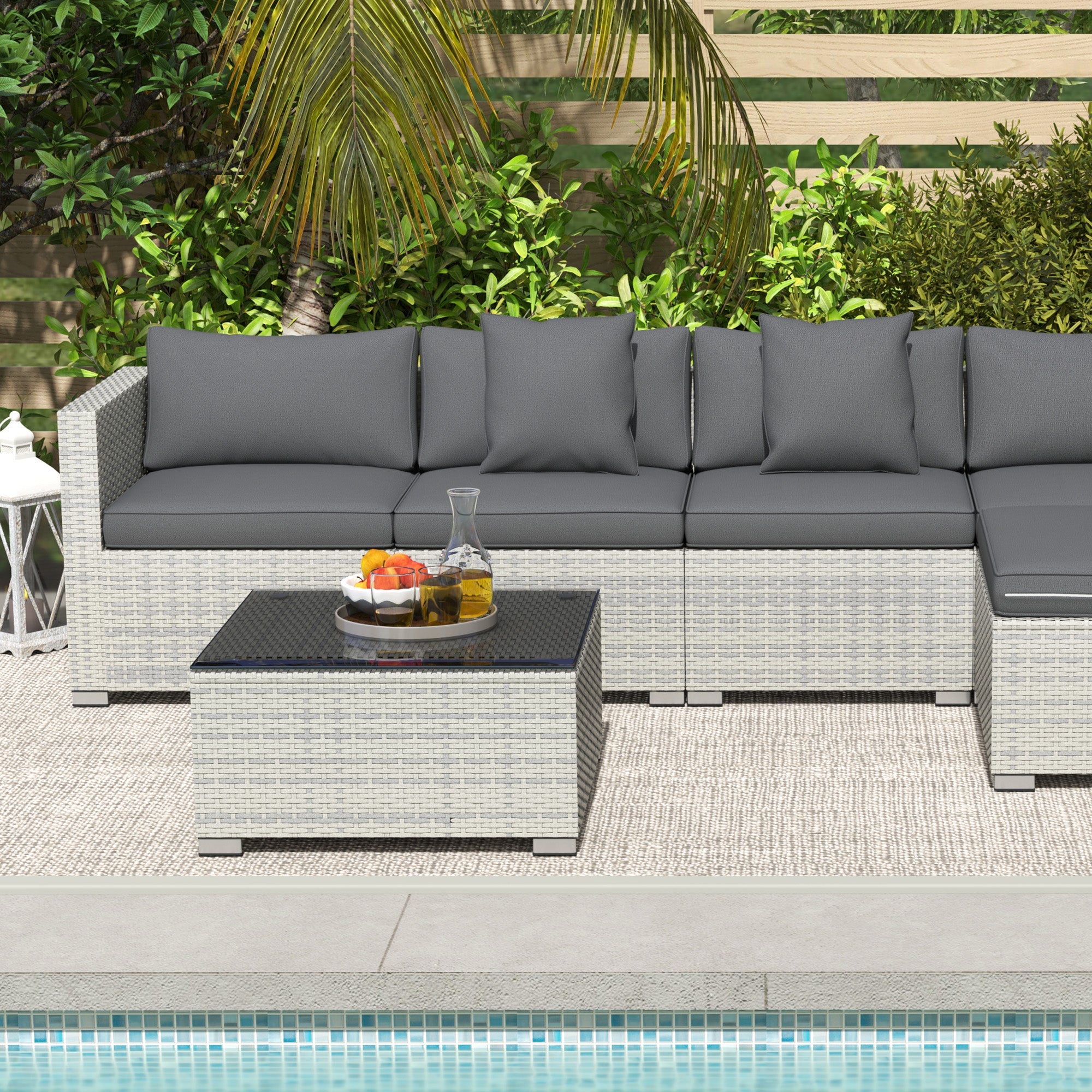 Outsunny 6 Pieces Rattan Corner Sofa Set - Mixed Grey 