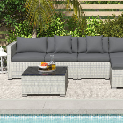 Outsunny 6 Pieces Rattan Corner Sofa Set - Mixed Grey 