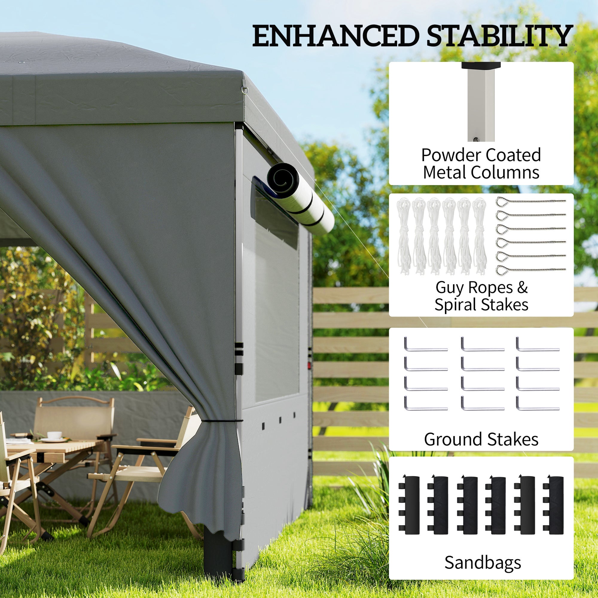 Outsunny 3 x 6 m Pop Up Canopy with UV50+ Protection Garden Gazebo with 6 Sidewalls, Dark Grey 
