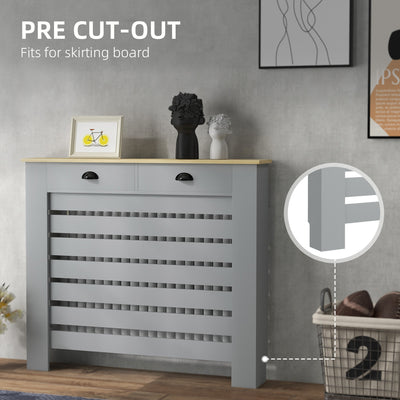 HOMCOM 95.5H x 111Wcm Radiator Cover, with Drawer - Grey 