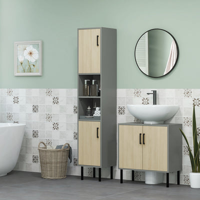 kleankin Under Sink Cabinet, Bathroom Vanity Unit, Storage Cupboard with Double Doors and Storage Shelves, 60x30x60cm, Natural 