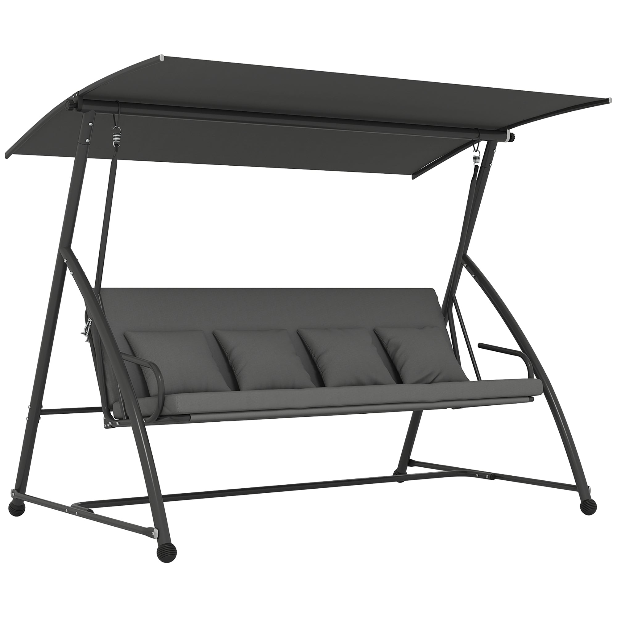 Outsunny Outdoor 2-in-1 Swing Chair Lounger 3 Seater Garden Swing Seat Bed Convertible Tilt Canopy W/ Cushion, Dark Grey 