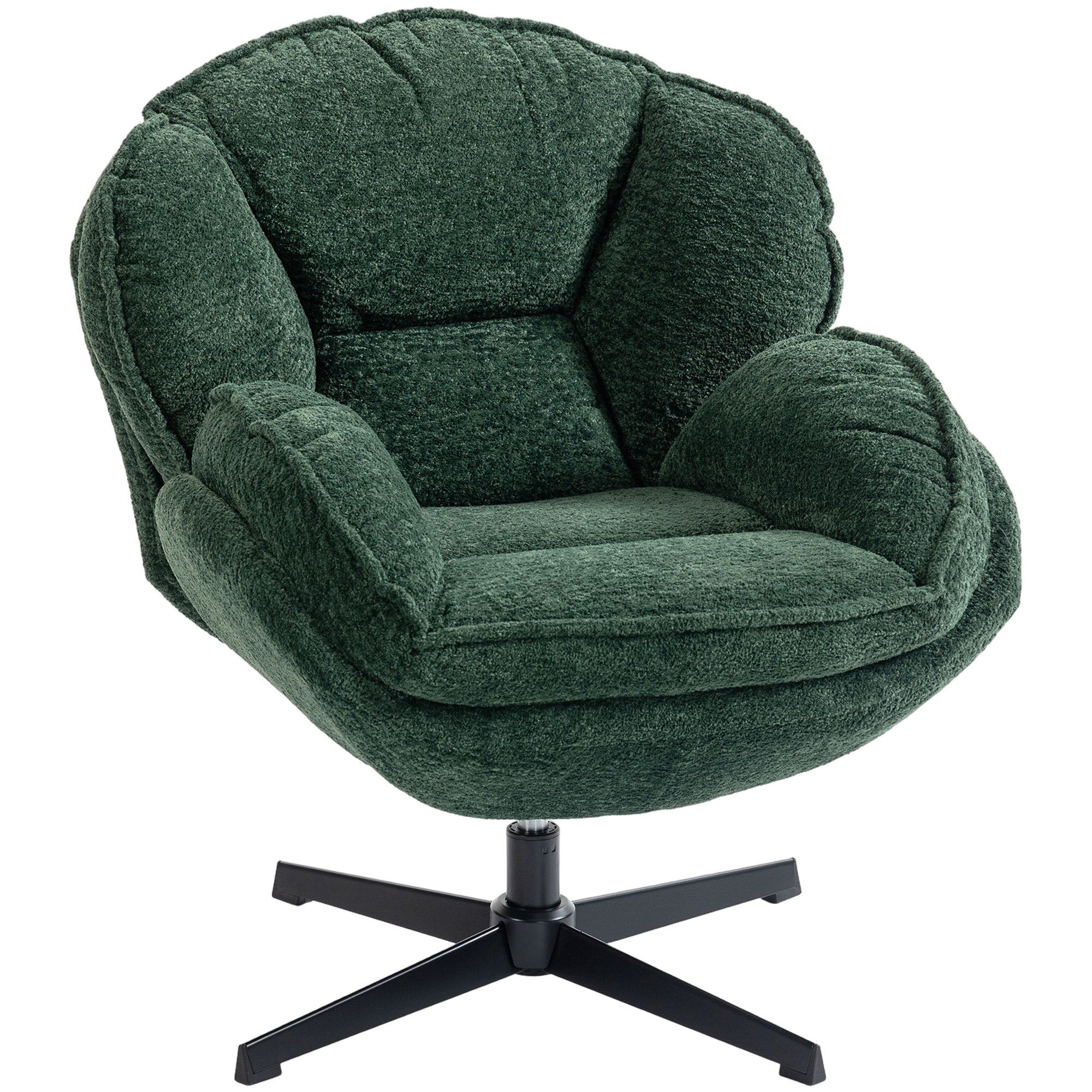 HOMCOM Modern Wingback Accent Chair, Velvet Armchair with Four-Star Base, S-Springs, Swivel, Dark Green 