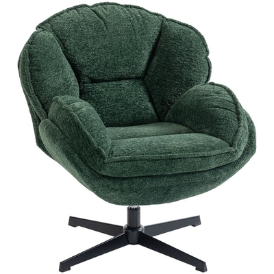 HOMCOM Modern Wingback Accent Chair, Velvet Armchair with Four-Star Base, S-Springs, Swivel, Dark Green 