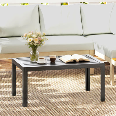 Outsunny Outdoor Side Table, Rectangular Patio Coffee Side Table with Steel Frame and Slat Tabletop for Garden, Balcony, Grey 