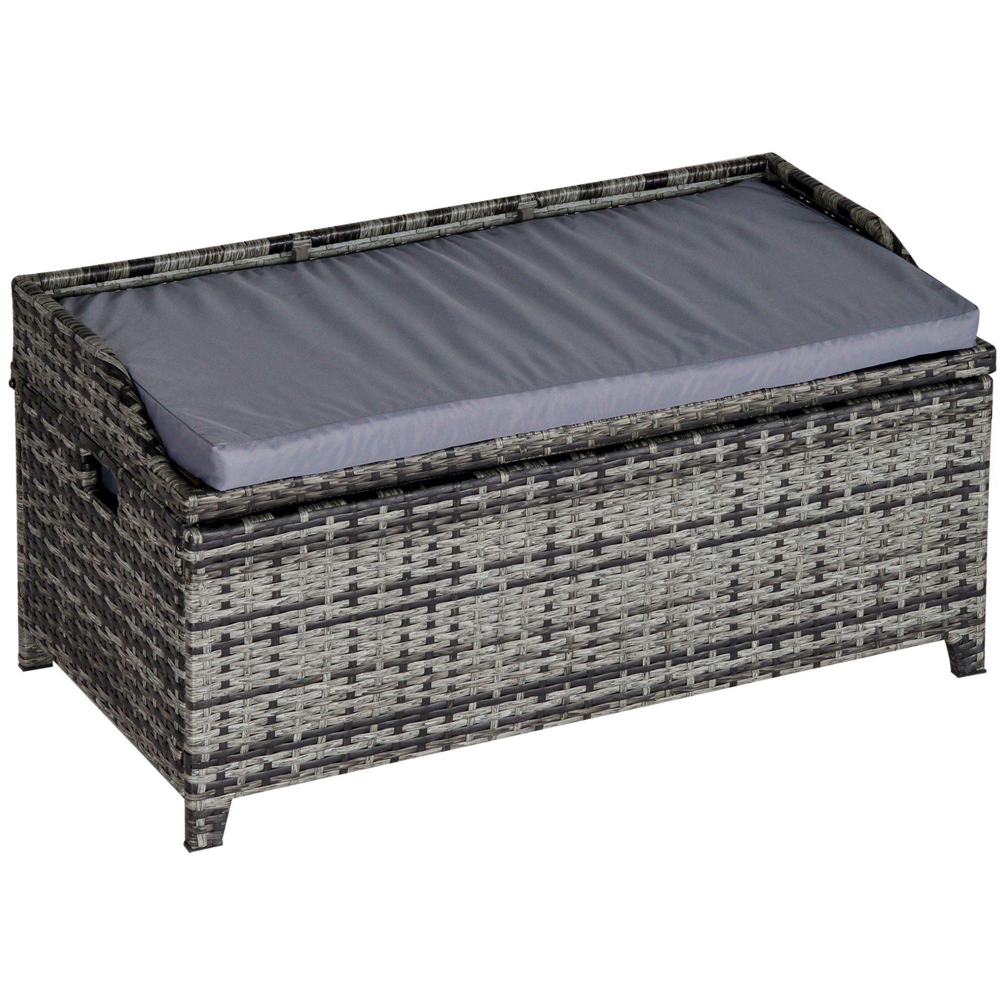 Outsunny 130 L Rattan Garden Storage Box, with Seat - Mixed Grey 