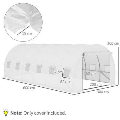 Outsunny Greenhouse Replacement Cover ONLY Winter Garden Plant PE Cover with Roll-up Windows Door, 6 x 3 x 2m White 