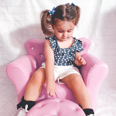 HOMCOM Children Kids Sofa Set Armchair Chair Seat with Free Footstool PU Leather for Girls 58L x 40.5W x 49H cm Pink 