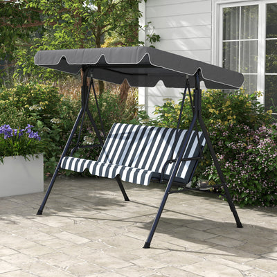 Outsunny Three-Seater Garden Swing Chair, with Adjustable Canopy - Grey Stripe 