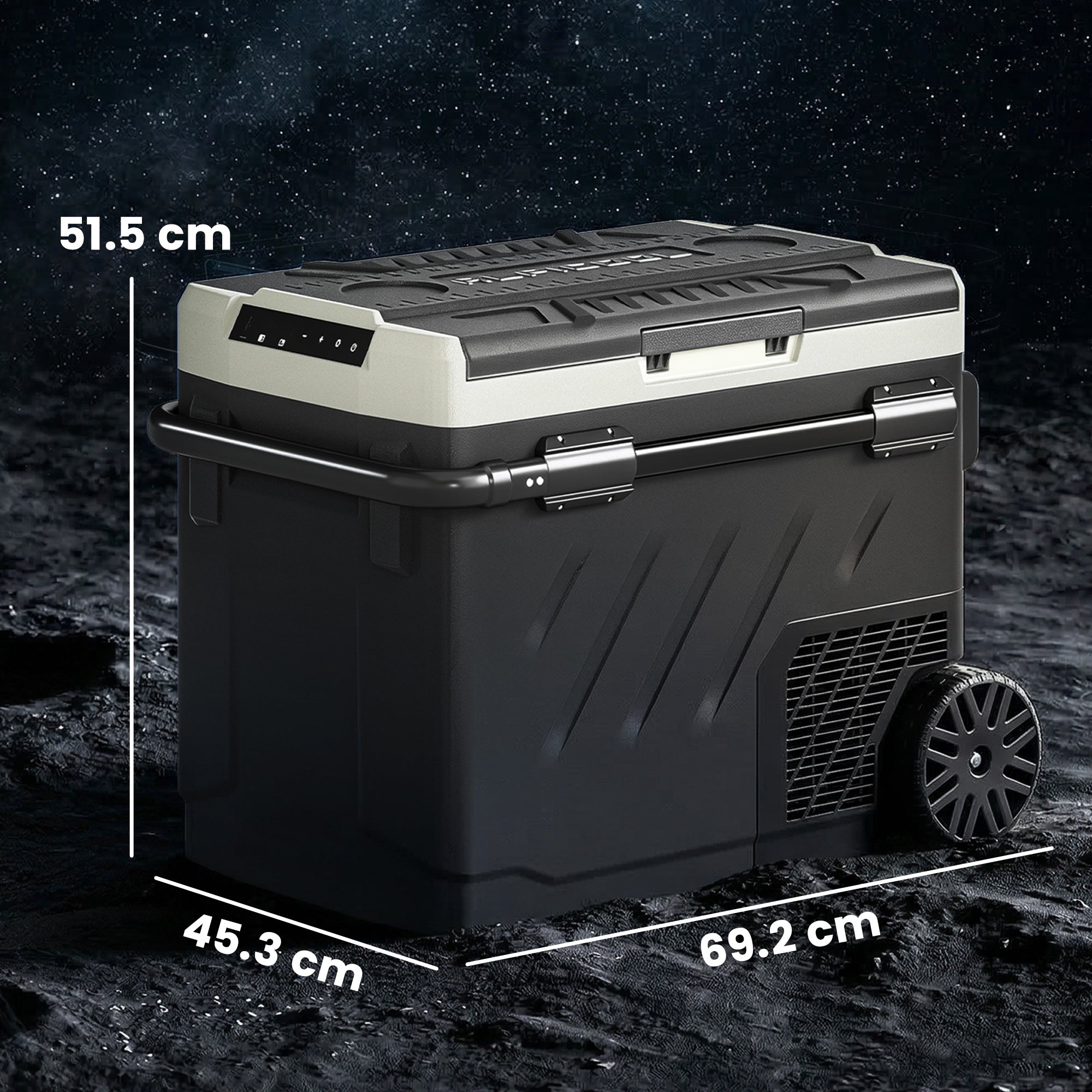 Outsunny 49L Compressor Car Fridge Freezer, Dual Zone Camping Refrigerator with App Control, Telescopic Handle, -20℃-20℃ 