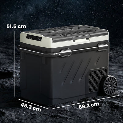 Outsunny 49L Compressor Car Fridge Freezer, Dual Zone Camping Refrigerator with App Control, Telescopic Handle, -20℃-20℃ 