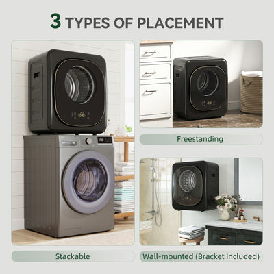 HOMCOM 4kg Vented Tumble Dryer with 5 Drying Mode, 800W Compact Freestanding Front Tumble Dryer Black 