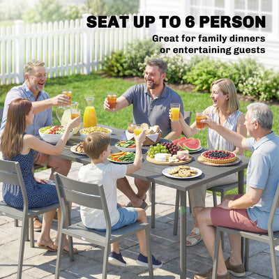 Outsunny Garden Dining Table for 6 Person, 165 x 80 cm Rectangular Outdoor Dining Table with Slatted Top 