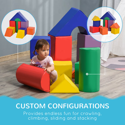 HOMCOM 11-Piece Soft Play Set Kids Foam Blocks, Toys for Climb and Crawl, Multicoloured 