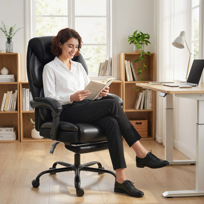 HOMCOM Adjustable Office Chair Reclining Computer Desk Chair with Footrest, Armrest, Casters, Black 