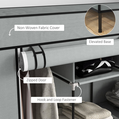 HOMCOM Fabric Wardrobe for Bedroom, Portable Cloth Wardrobe with 10 Compartments, 2 Hanging Rails and 4 Fabric Drawers, 166 x 42.5 x 169.5cm, Dark Grey 