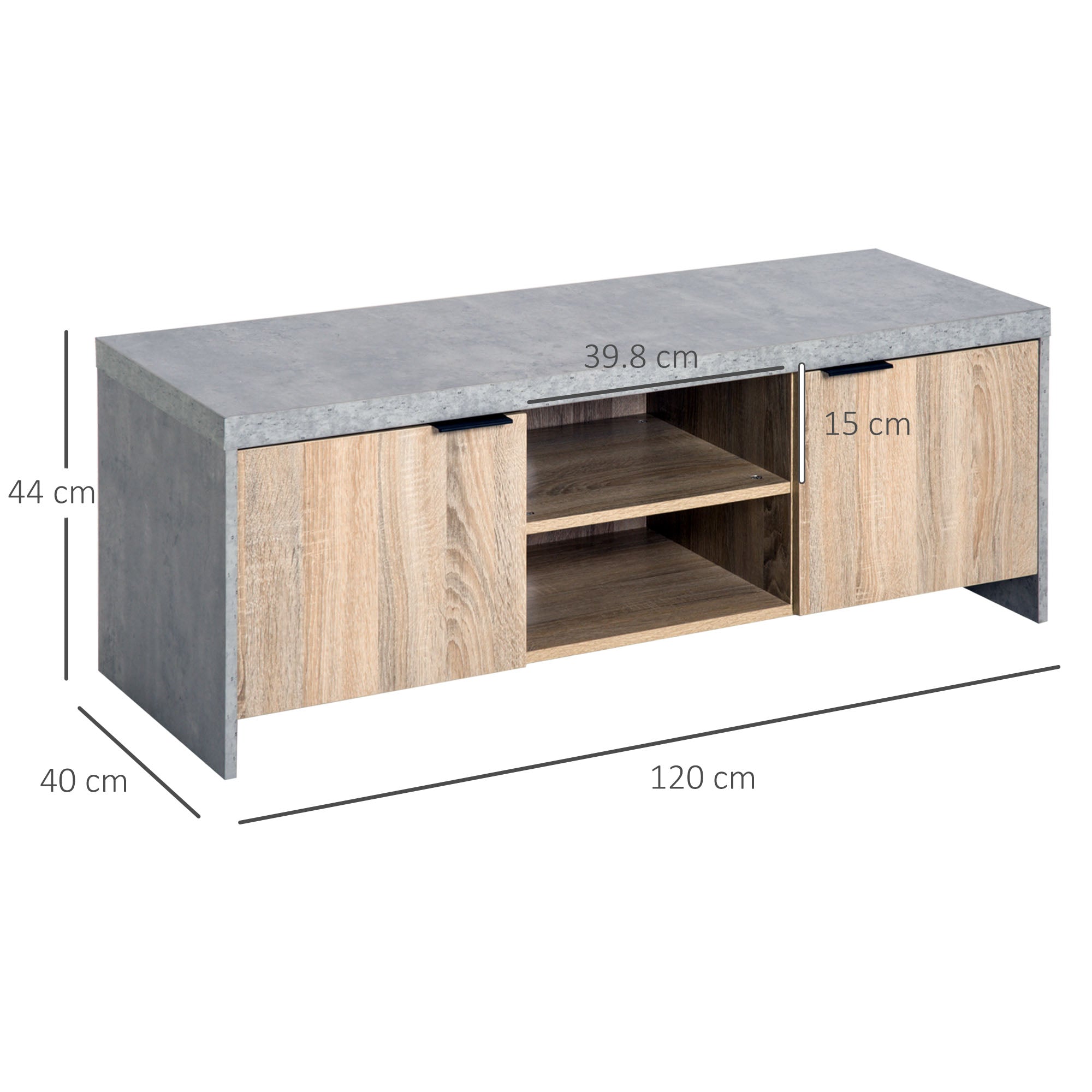 HOMCOM TV Stand for TV up to 55", 2 Doors TV Cabinet with Open Shelves, TV Unit TV Table for Living Room Bedroom Entertainment Room, 120L x 40W x 44H, Grey 