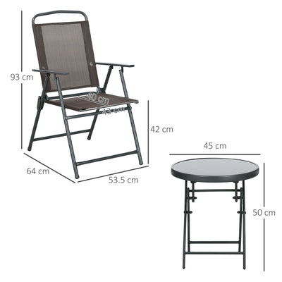 Outsunny Three-Piece Garden Seat Set, with Glass-Top Table - Brown 