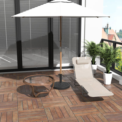 Outsunny Outdoor Foldable Sun Lounger, Adjustable Backrest Garden Recliner Sun Lounger Chair with Headrest Pillow, Beige 