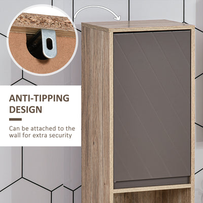 HOMCOM Freestanding Bathroom Storage Cabinet w/ 2 Cupboards 2 Compartments Home Organisation Anti-Tipping Elevated Base 30L x 24W x 170H cm Grey&Brown 
