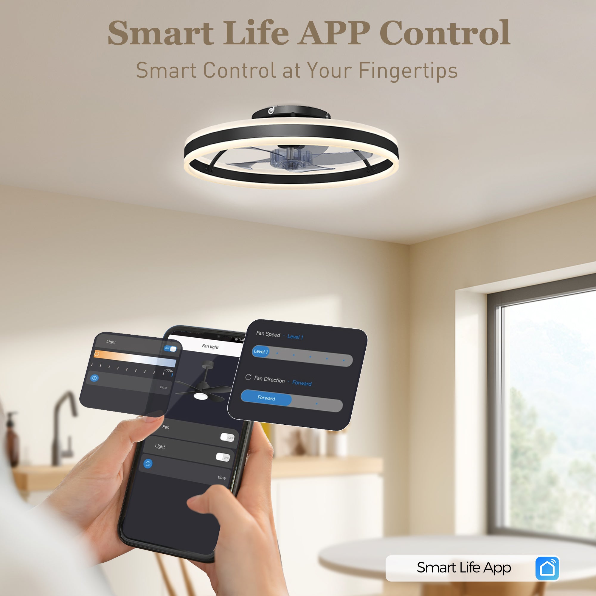 HOMCOM Ceiling Fan with Light and Remote, LED Mount Ceiling Fan with 3 Colour Temperatures, 6 Speed, 50 cm, Black 