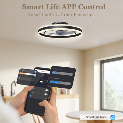 HOMCOM Ceiling Fan with Light and Remote, LED Mount Ceiling Fan with 3 Colour Temperatures, 6 Speed, 50 cm, Black 