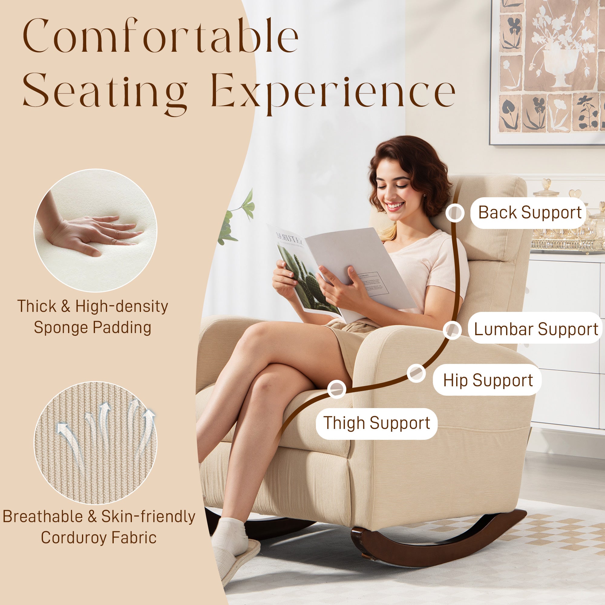 HOMCOM Corduroy Rocking Armchair - Beige 