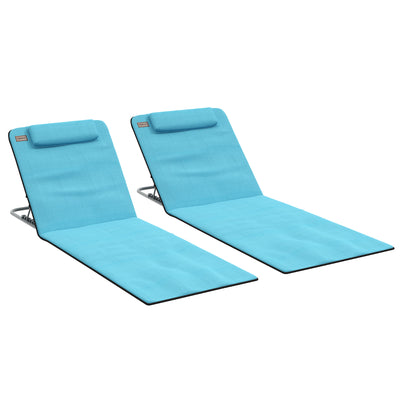 Outsunny Set of Two Metal Frame Beach Chairs, with Reclining Backs - Blue 
