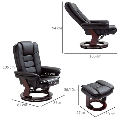 HOMCOM Manual Recliner and Footrest Set PU Leather Leisure Lounge Chair Armchair with Swivel Wood Base, Black 