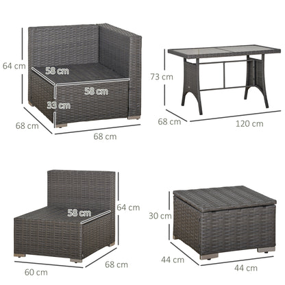 Outsunny 9-Seater Garden Rattan Furniture 10 Pcs Rattan Corner Dining Sofa Set, Grey/Dusty Blue Cushion 