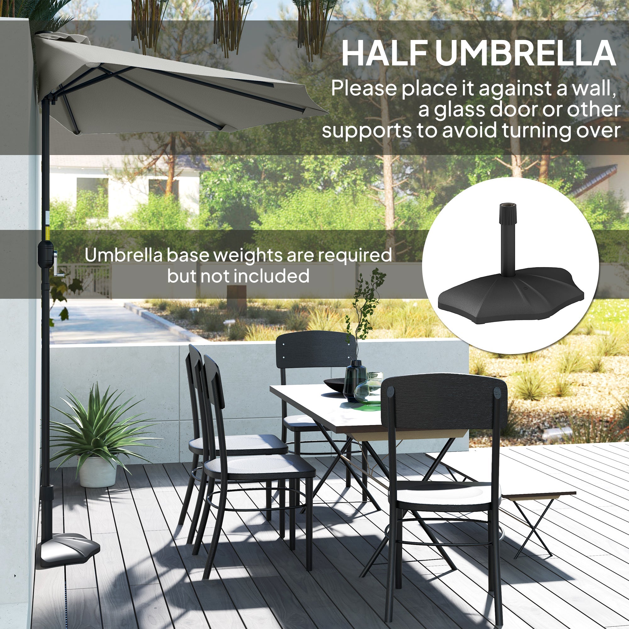 Outsunny Half Round Parasol Umbrella - Light Grey 