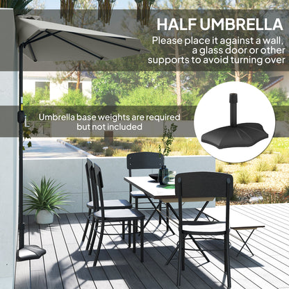 Outsunny Half Round Parasol Umbrella - Light Grey 
