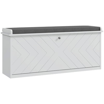 HOMCOM 10-Shoe Storage Bench, with Padded Top Seat - White/Grey 
