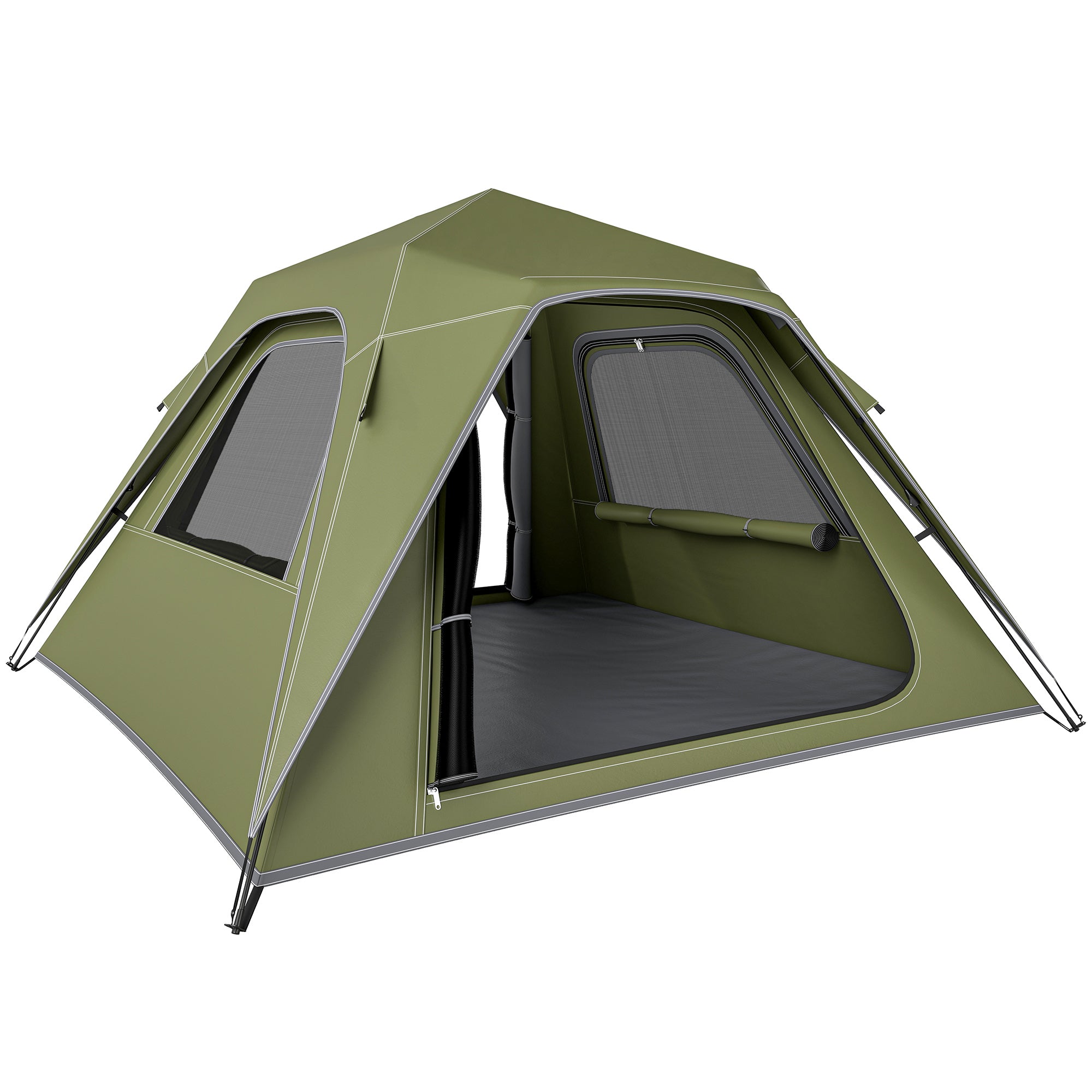 Outsunny Pop Up Tent 3000mm Waterproof Camping Tents with Mesh Windows 2-3 People Green 