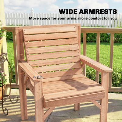 Outsunny Wooden Garden Dining Chair, Outdoor Chair Garden Armchair with Curved Seat and Wide Armrests, Natural Wood Finish 