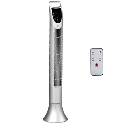 HOMCOM 36'' Freestanding Tower Fan, 3 Speed 3 Mode, 7.5h Timer, 70 Degree Oscillation, LED Panel, 5M Remote Controller, Silver 
