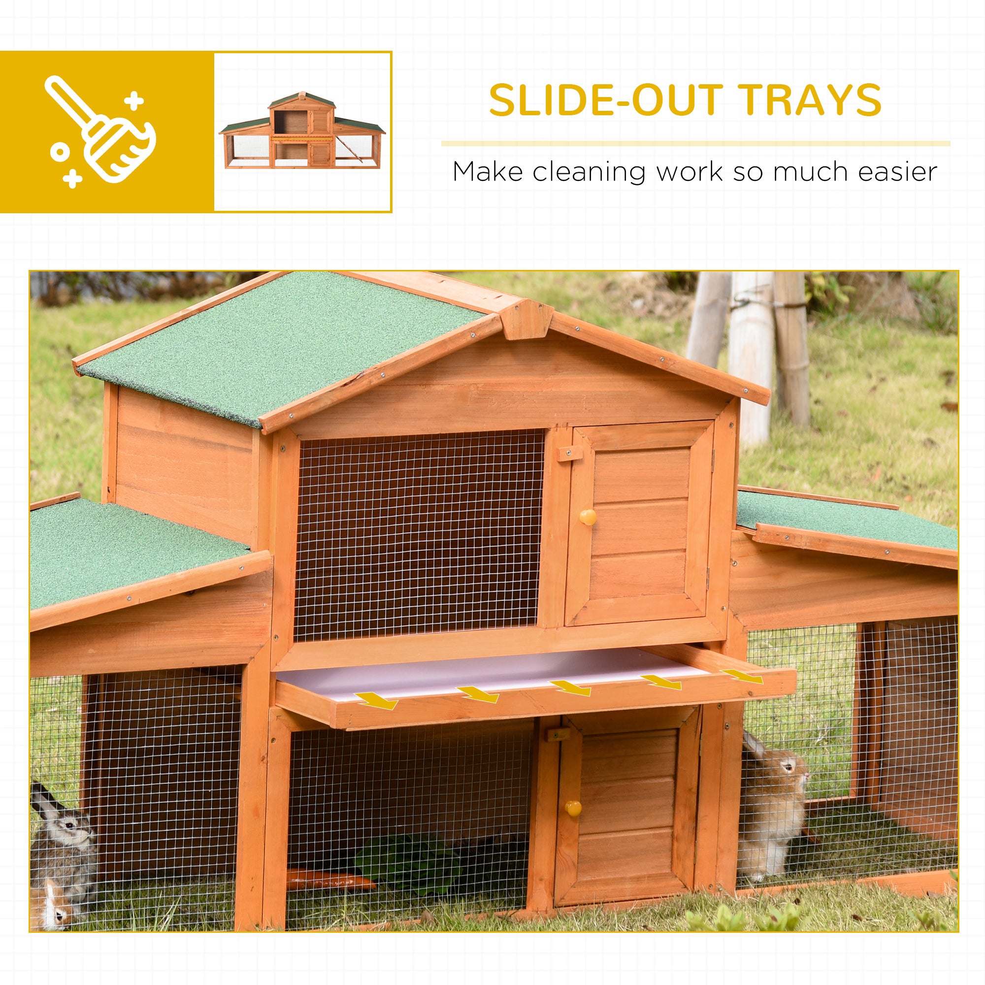 PawHut Large Rabbit Hutch Outdoor, Guinea Pig Hutch, Wooden Small Animal House, with Rabbit Run, 215 x 63 x 97 cm 