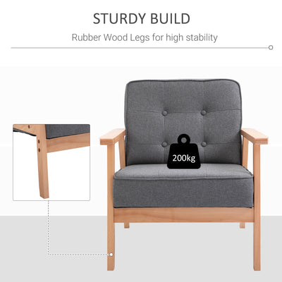 HOMCOM Minimalistic Wooden Frame Accent Chair, with Padded Seat - Dark Grey 