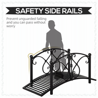 Outsunny 102L x 48W x 49H Classic Metal Garden Bridge with Safety Railings Arc Footbridge Decorative Pond Bridge for Backyard Creek Stream, Black 