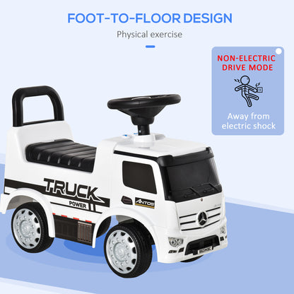 HOMCOM Compatible Kids Ride On Car Truck Mercedes Benz Licensed Toddler Foot To Floor Slider w/Under Seat Storage for 12 - 36 Months White 