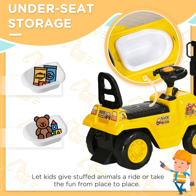 HOMCOM Kids Ride-On Construction Car, with Fork, Tray, Sounds - Yellow 