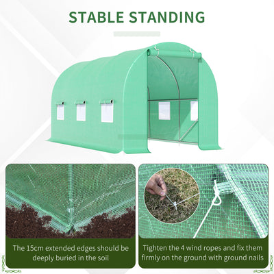 Outsunny 4.5m x 2m x 2m Walk-in Tunnel Greenhouse Garden Plant Growing House with Door and Ventilation Window, Green 