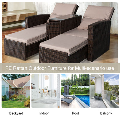 Outsunny 2-Seater Rattan Sofa Lounger Set-Brown 