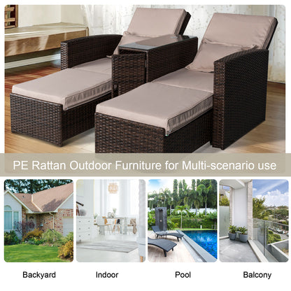 Outsunny 2-Seater Rattan Sofa Lounger Set-Brown 