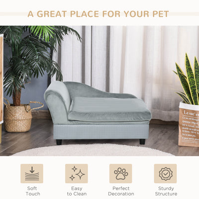 PawHut Pet Sofa Chair, with Storage, Cushion, for Small Dogs, Cats - Light Grey 