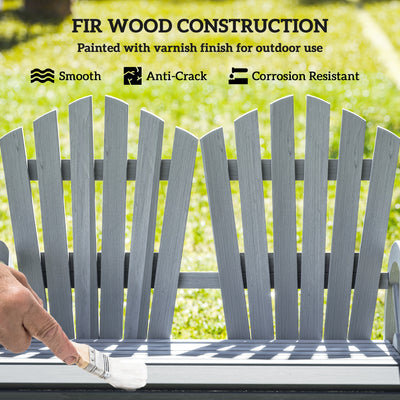 Outsunny Fir Wood Love Seats with Wheel-Shaped Armrests, Large Load-Bearing Chair, Grey 