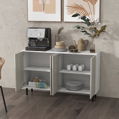 HOMCOM Kitchen Sideboard Storage Cabinet for Living Room with Adjustable Shelves 4 Doors and Pine Wood Legs White 
