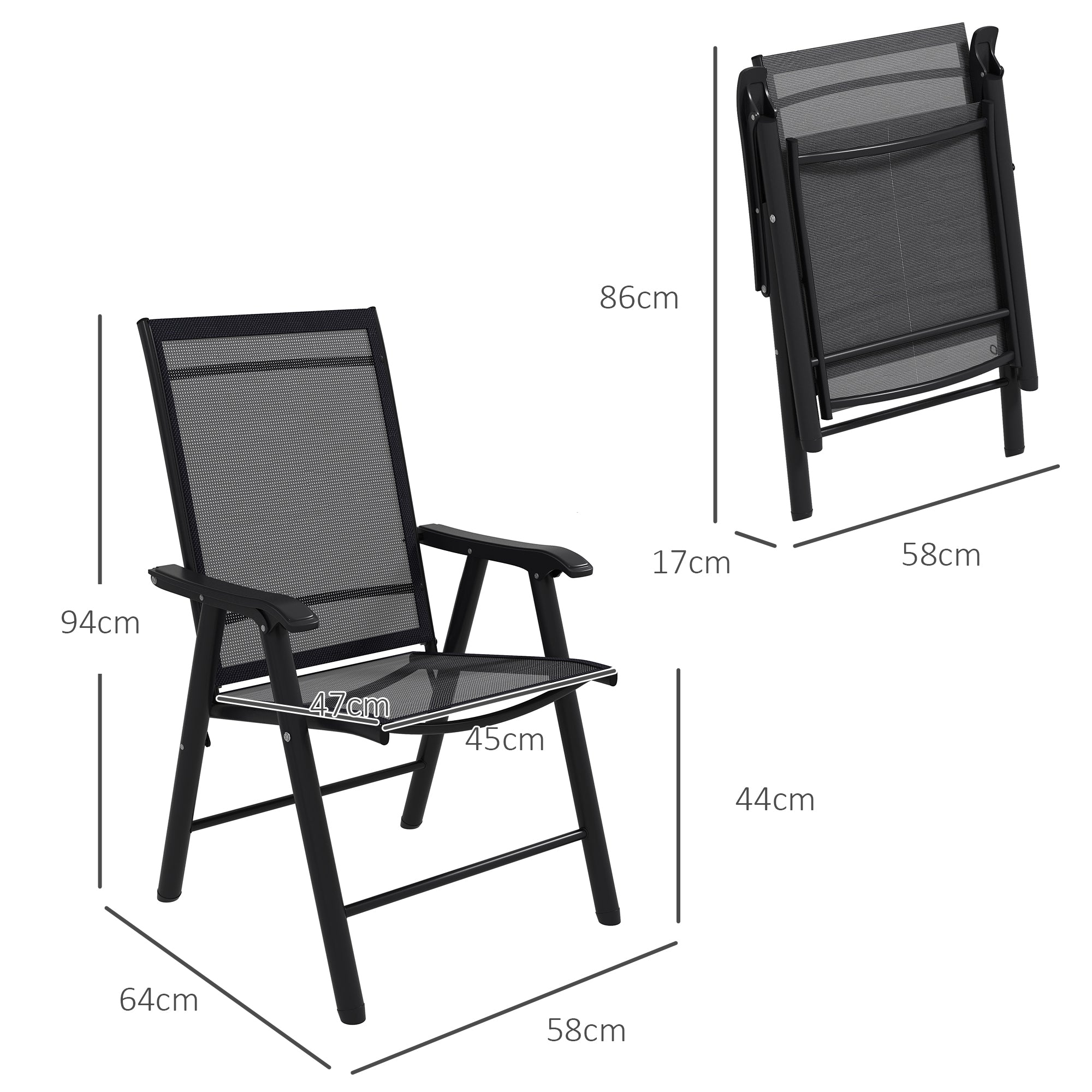 Outsunny Set of 4 Foldable Metal Garden Chairs Outdoor Patio Park Dining Seat Furniture Black 