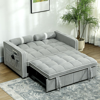 HOMCOM Two-Seater Linen-Look Sofa Bed - Light Grey 